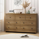 JOZZBY 55" Walnut Dresser for Bedroom, 7 Drawer Wood Large Dresser with Metal Knob, Modern Chests of Deep Drawers Organizer for Home Office, Hallway JOZZBY