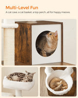 Feandrea Cat Tree with Litter Box Enclosure, 2-in-1 Modern Cat Tower, 55.1-Inch Cat Condo with Scratching Posts, Removable Pompom Sticks, Rustic Brown UPCT113X01 Feandrea