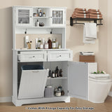 YOCONYO Tilt Out Trash Cabinet,Storage Cabinet,Two Solid Wood Hideaway Trash Holder Drawers,Wooden Freestanding Recycling Cabinets,Trash Can for Kitchen,White YOCONYO