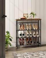 CHOEZON Shoe Rack, 4-Tier Narrow Shoe Storage Shelf, Slim Shoe Rack with Wooden Top and Metal Shelves, Slanted Shoe Organizer, Industrial Style, for Entryway, Hallway, Rustic Brown and Black TXJ76BF CHOEZON