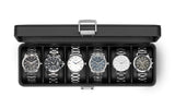Vlando Watch Case for Fathers Day Gifts, 6-Slot Watch Box for Men with Glass Lid, Lockable, Business Textured Leather, Soft Pillow, Gifts for Dad, Husband, Friends - Black Vlando