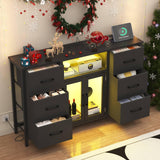 FFBCFDK Dresser for Bedroom with Charging Station & LED Light, Black 6 Drawer Dresser with Adjustable Feet, Wide Anti-Tip TV Stand for 60" TV, Fabric Chest of Drawer Storage Organizer for Living Room FFBCFDK