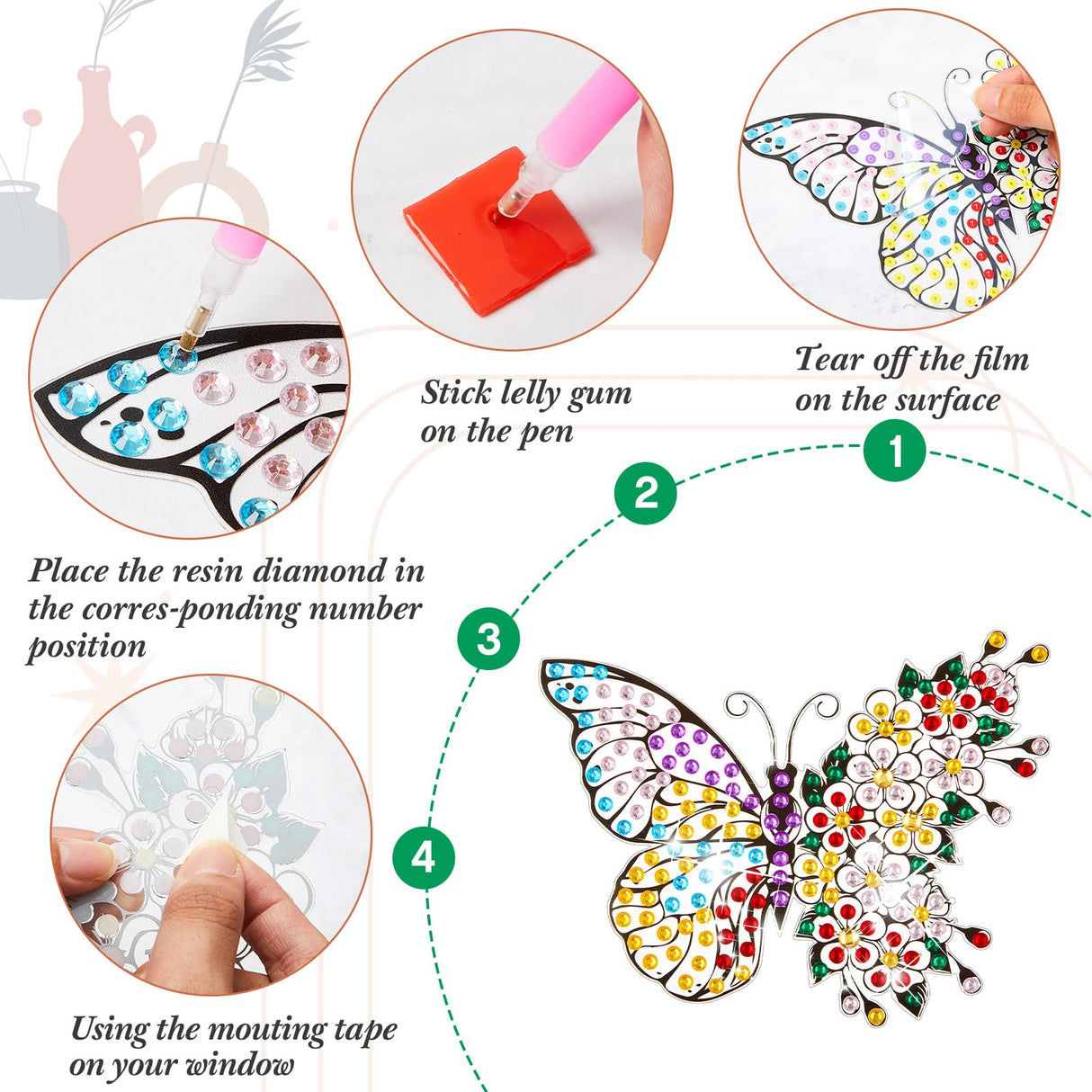 Lenwen 6 Pcs Diamond Art Stained Glass Window Clings Christmas Diamond Art Kits DIY Butterfly Window Stickers for Suncatchers Adults Crafts Home Wall Decor Gifts Lenwen