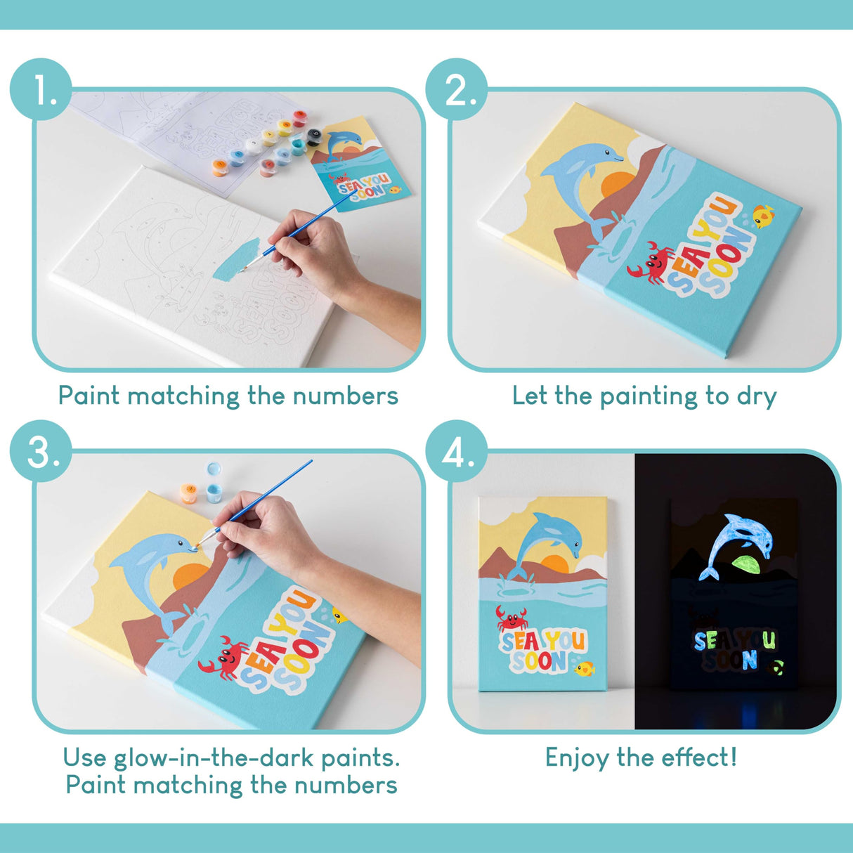 BONNYCO Paint by Numbers Kit for Kids Sea Animals Pack 3 Canvas Paint by Number Canvas Framed, Ocean Gifts for Kids, Arts and Crafts 4-6 8-12 Pintar por Numeros Pre Drawn Painting Under Sea Crafts BONNYCO