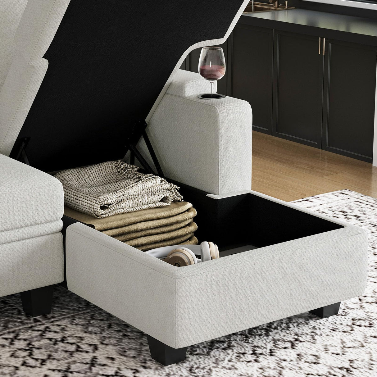 Belffin Oversized Sleeper Sofa U Shaped Modular Sectional Couch with Double Storage Chaise Convertible Sofa Bed. White Couch Belffin