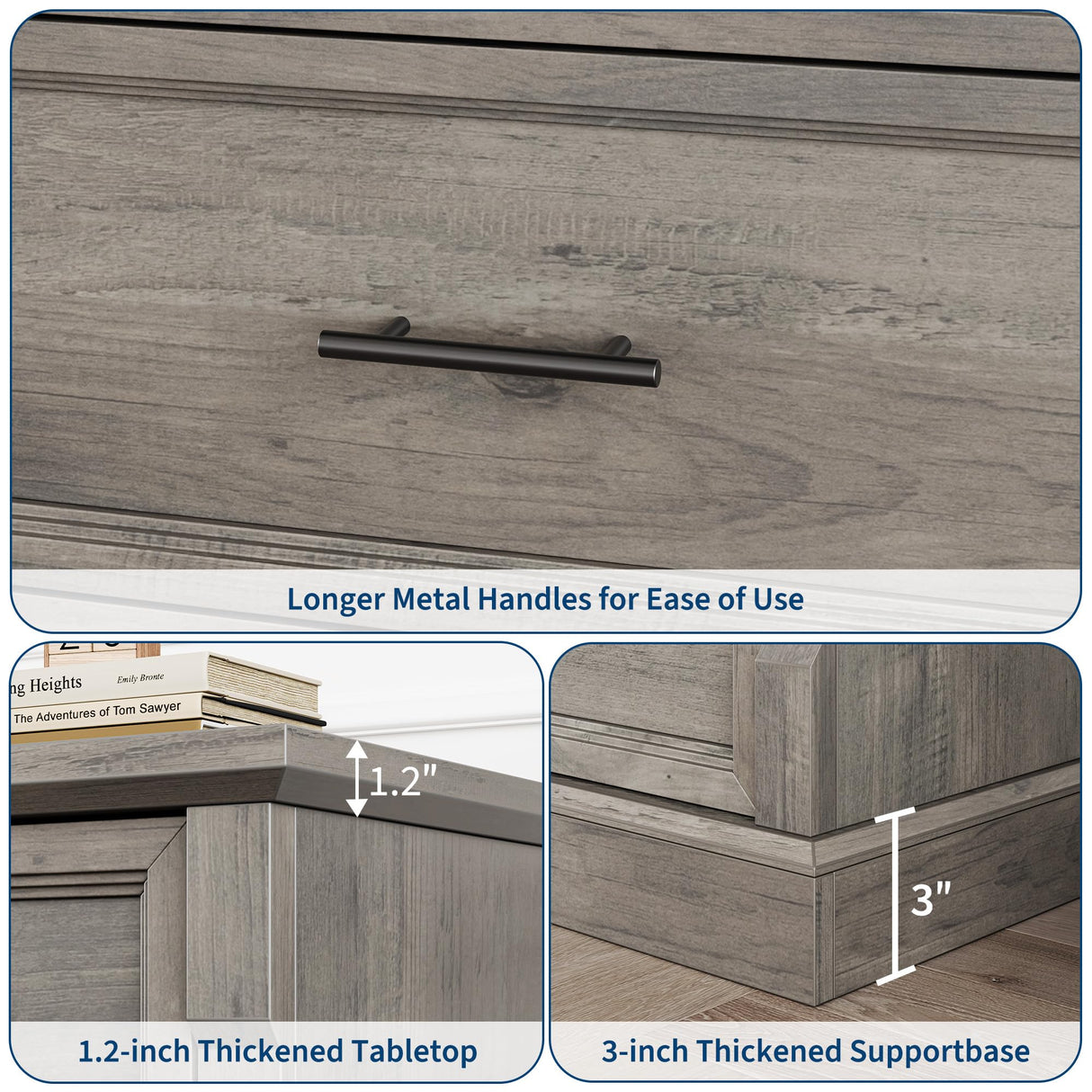 IDEALHOUSE Grey 6 Drawer Dresser for Bedroom, Farmhouse Large Double Chest of Drawers with Metal Handles, Rustic Wooden Dresser for Living Room, Hallway IDEALHOUSE