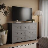 7 Drawer Dresser for Bedroom, Farmhouse Wood Chest of Drawers, Wide TV Stand Closet Storage Furniture with Metal Handle, Modern Wooden Clothes Organizer for Hallway, Living Room, Entryway, Black Xixini