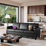 STHOUYN 73” Black Faux Leather Sofa Couch, Modern Comfy Office 3 Seater Couch Loveseat with USB and Tufted Armrest, Small Love Seat Couches for Living Room, Bedroom, Apartment STHOUYN
