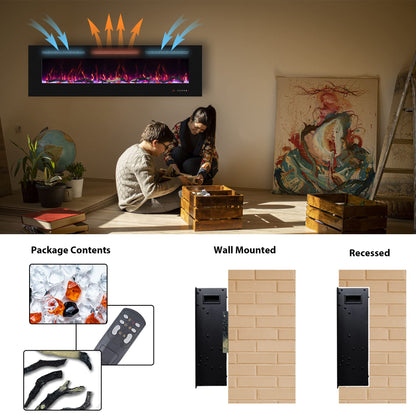 Oxhark Flame 72inch Electric Fireplace in Wall Recessed and Wall Mounted Fireplace Electric, 13 Flame Colors, Realistic Logs &Crystals Fuel Bed, Adjustable Temperature and Timer, 750W/1500W, Black