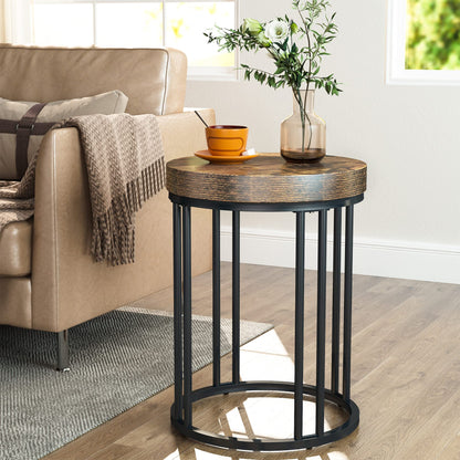 Tribesigns Round End Table, Modern Side Small Accent Nightstand with Metal Frame, Wooden Circle Bedside for Living Room Sofa Couch, Bedroom, Easy Assembly, Space Saving, Rustic Brown & Black - WoodArtSupply