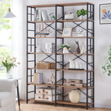 HOMISSUE 84" Industrial Double Wide 7-Tier Bookshelf in Rustic Brown HOMISSUE