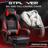 GTPLAYER Gaming Chair with Footrest, Big and Tall Game Chair 350lb Racing Style Computer Chair, Ergonomic Executive Office Chair High Back with Lumbar Support and Recliner, Red GTPLAYER