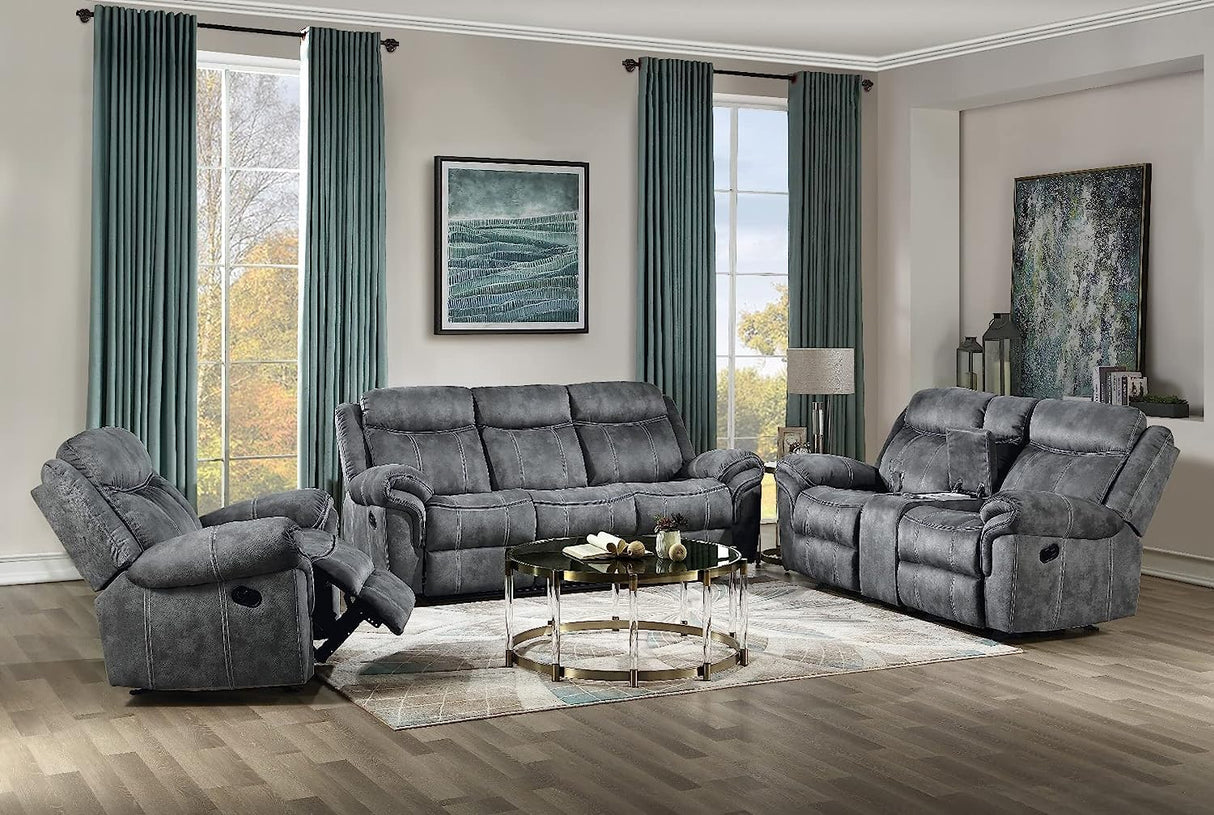 Acme Zubaida Reclining Loveseat with USB Dock and Console in 2-Tone Gray Velvet Acme