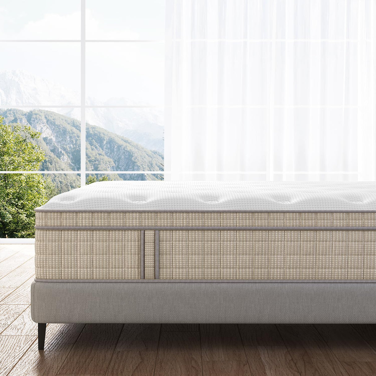 FLEXPEDIC King Size Mattress,14 Inch Memory Foam Hybrid Mattresses in a Box with Individual Pocket Spring,Khaki Medium Firm King Mattress,CertiPUR-US FP FLEXPEDIC