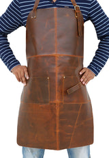 TUZECH Durable Leather Apron Utility Tool With Pocket For Chef||Butcher||Metalworker||Carpenter||Blacksmith||Heavy Duty Apron (Brown (Double Pocket), 30" Inches) TUZECH