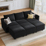 HONBAY Modular Sofa Sectional Sleeper Couch with Ottoman Velvet 6 Seater Sofa with Storage Seat Convertible Sectional Sofa Couch Set for Living Room, Black HONBAY