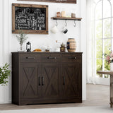 HOSTACK Modern Farmhouse Buffet Sideboard Cabinet, Barn Doors Storage Cabinet with Drawers and Shelves, Wood Coffee Bar Cabinet with Storage for Dining Room, Kitchen, Living Room, Dark Brown HOSTACK