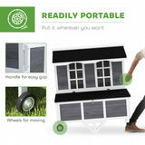 PawHut 43" Chicken Coop with Wheels, Mobile Chicken House with Nesting Box, Windows, Pull-Out Tray, Perches, Wooden Chicken Tractor for 2-4 Hens, Rabbits, for Backyard, Patio, Gray PawHut