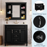 Marzzi 36" Bathroom Vanity with Sink & Matching Medicine Cabinet, 36 inch Bathroom Vanity Storage Cabinet with Sink Top, 2 Drawers, and Mirror Cabinet Marzzi