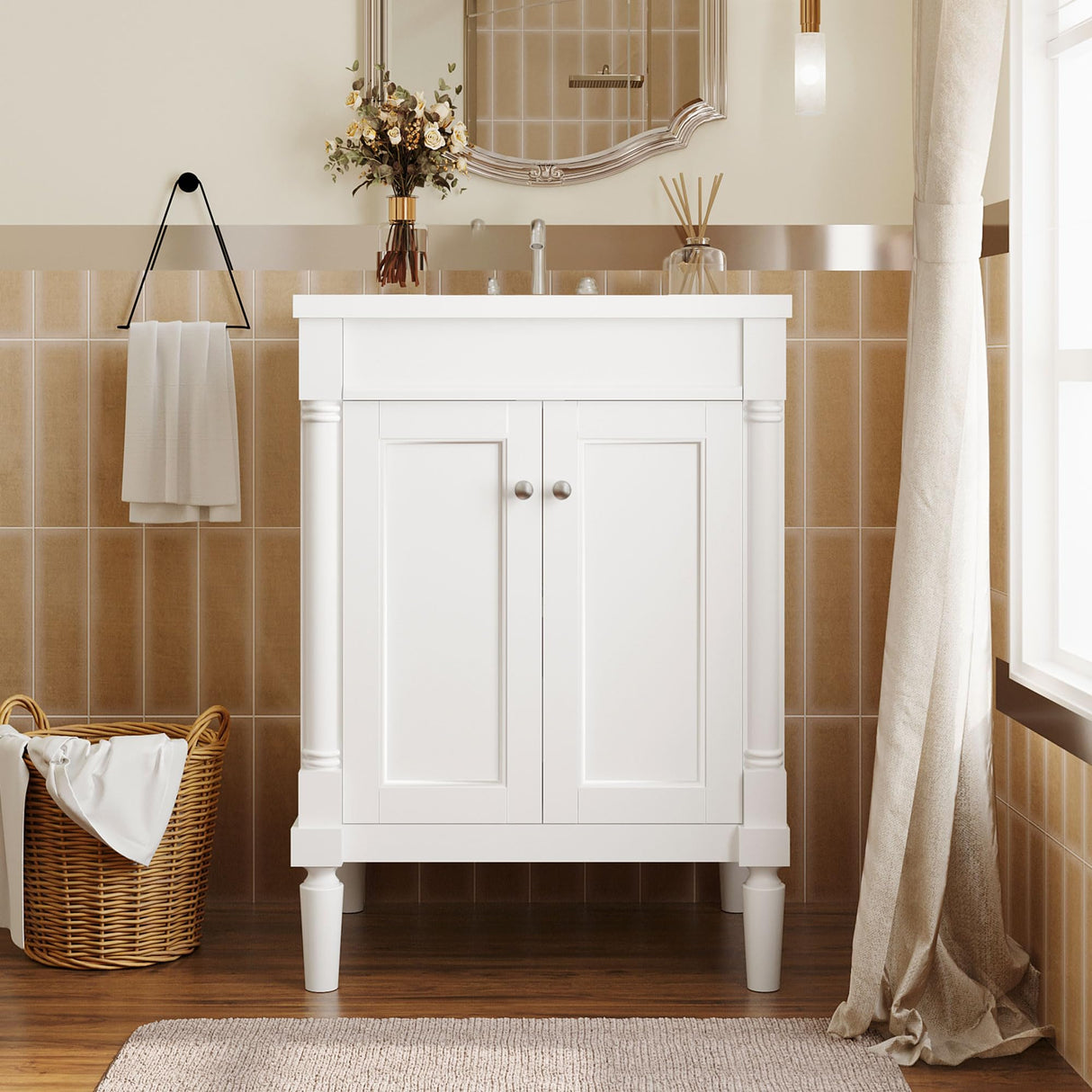 Virubi 24 Inch Bathroom Vanity with Single Sink Combo Set, Modern Bathroom Storage Cabinet with Double Soft Closing Doors, Solid Wood Frame Bathroom Vanities. Virubi