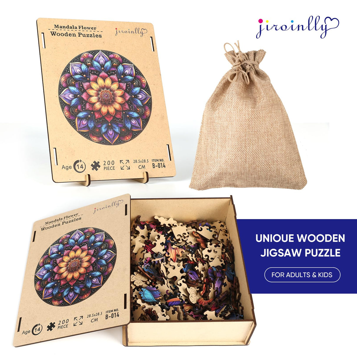 Mandala Wooden Puzzles for Adults 200 Pieces- Mandala Succulent Wooden Jigsaw Puzzles for Adults and Kids, Medium Family Reunion Puzzle, Valentine's Day Puzzle Gift for Lovers Friends Family jiroinlly