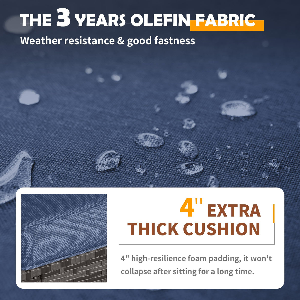 UDPATIO Outdoor Patio Furniture Set with 44" Fire Pit Table, 8 Pieces Sectional Conversation Sets, All-Weather Wicker Rattan Sofa Ottoman with 4" Thick Cushion for Garden Backyard Deck, Navy Blue UDPATIO