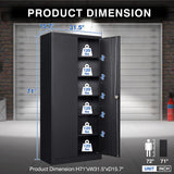 BYNSOE Metal Garage Storage Cabinet with 5 Adjustable Shelves Metal Locking Cabinet with Door Lockable Steel Tool Cabinets Door for Home, School, Office, Garage (Black, 71 inch) BYNSOE