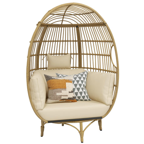 YITAHOME 360° Swivel Egg Chair Outdoor, 400lbs Capacity Oversized Patio Rotating Basket Chair, All-Weather Wicker Egg Lounger Chair for Outside Indoor (Beige) YITAHOME