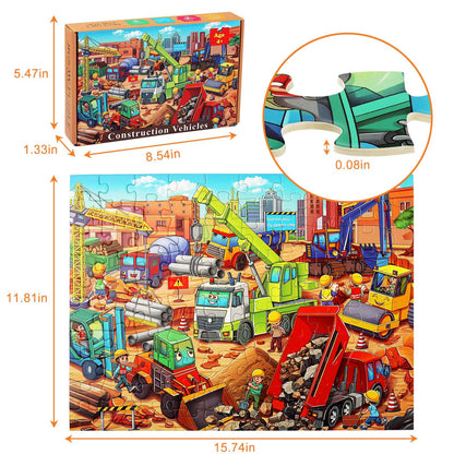 Large Piece Jigsaw Puzzles for Kids Ages 4-6 6-8 8-10 Year Old 100 Pieces Jigsaw Puzzles for Kids Construction Engineering Vehicle Puzzles Educational Toys Gift for Children Boys Girls Ages 4-10