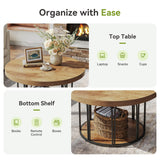LITTLE TREE Round Coffee Table 31.5'', Modern Coffee Table with 2-Tier Storage, Farmhouse Center Table, Easy Assembly for Living Room, Rustic Brown LITTLE TREE