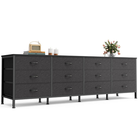 Huuger 70 Inch Black Dresser for Bedroom, TV Stand for 65, 75, 80 Inch TV, 12 Fabric Drawer Long Dresser, Wide Chest of Drawer, Storage Units for Living Room Huuger