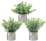 Mkono Mini Fake Plants in Farmhouse Galvanized Metal Pots 3 Pack Small Potted Artificial Plant Eucalyptus for Laundry Room Bathroom Shelf Table Decor Mkono