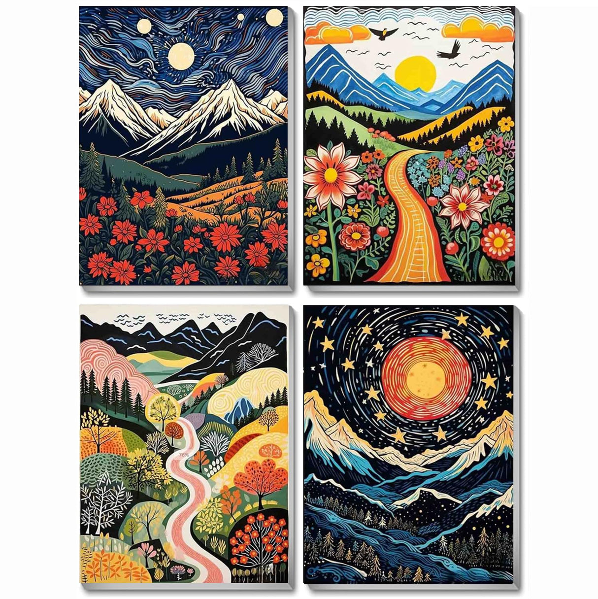 4 Pack Diamond Art Kits for Adults with Framed - Mountain Landscape 5D Diamond Painting Kits for Adults Beginner,Full Round Drill DIY Paint by Diamonds Dot Gem Art and Crafts,for Home Decor 8X12Inch VIGEGU