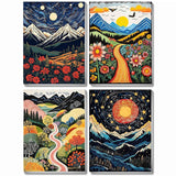 4 Pack Diamond Art Kits for Adults with Framed - Mountain Landscape 5D Diamond Painting Kits for Adults Beginner,Full Round Drill DIY Paint by Diamonds Dot Gem Art and Crafts,for Home Decor 8X12Inch VIGEGU