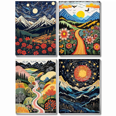 4 Pack Diamond Art Kits for Adults with Framed - Mountain Landscape 5D Diamond Painting Kits for Adults Beginner,Full Round Drill DIY Paint by Diamonds Dot Gem Art and Crafts,for Home Decor 8X12Inch