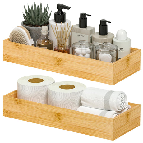 Greatseas Toilet Paper Storage Basket, Bamboo Toilet Tank Tray Topper for Bathroom Organizers and Storage, Deep Wood Bathroom Drawer Organizer Box Vanity Tray for Counter Decor, 15" x 6" x 2.5" Greatseas