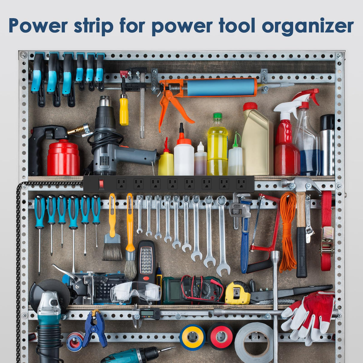 Metal 8 Outlet Mountable Power Strip with Switch,Wide Spaced Heavy Duty Wall Mount Power Strip Surge Protector 1200J,6FT 14AWG Braided Cord 15A 125V 1875W for Home Office Industrial Garage Commercial ANNQUAN