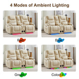 DRMBOOK RV Power Loveseat Recliner Sofa, Leathaire Fabric Wall Hugger Reclining Sofa with Console, Home Theater Seating Chair with Cup Holders, 2 Person Couch RV Furniture for Living Room, Beige DRMBOOK