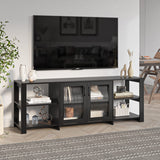 Panana TV Stand for 70 inch TV, Entertainment Center TV Console Table TV Storage Cabinets Media Console with 2 Doors and Open Shelves, 4 Cubby for Living Room Bedroom, Black Panana