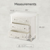 COZAYH 3-Drawer Fully-Assembled Flower Motif Dresser for French Country, Farmhouse, Modern, Rustic Style, Distressed Finish, White-Washed COZAYH
