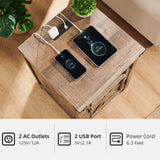 JXQTLINGMU Farmhouse End Table with Charging Station, 18'' Rustic Nightstand with Barn Door & Adjustable Shelf, Wooden Sofa Side Table with 3-Tier Storage for Living Room, Bedroom, Light Brown JXQTLINGMU