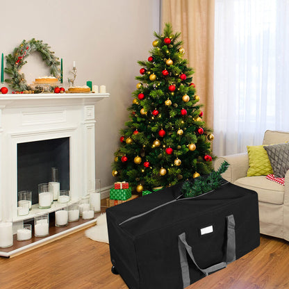 ProPik Rolling Christmas Tree Storage Bag, Fits Up to 7.5 Ft. Tall Disassembled Holiday Tree, 22" x 16" x 50", Large Heavy Duty Xmas Storage Container with 2 Wheels & Handles, 600D Oxford (Black)