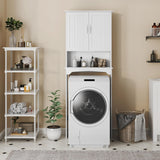 Yaheetech Over The Toilet Cabinet, Double Door Bathroom Storage Organizer, Toilet Rack with Inner Adjustable Shelf and Open Storage Shelf, White Yaheetech