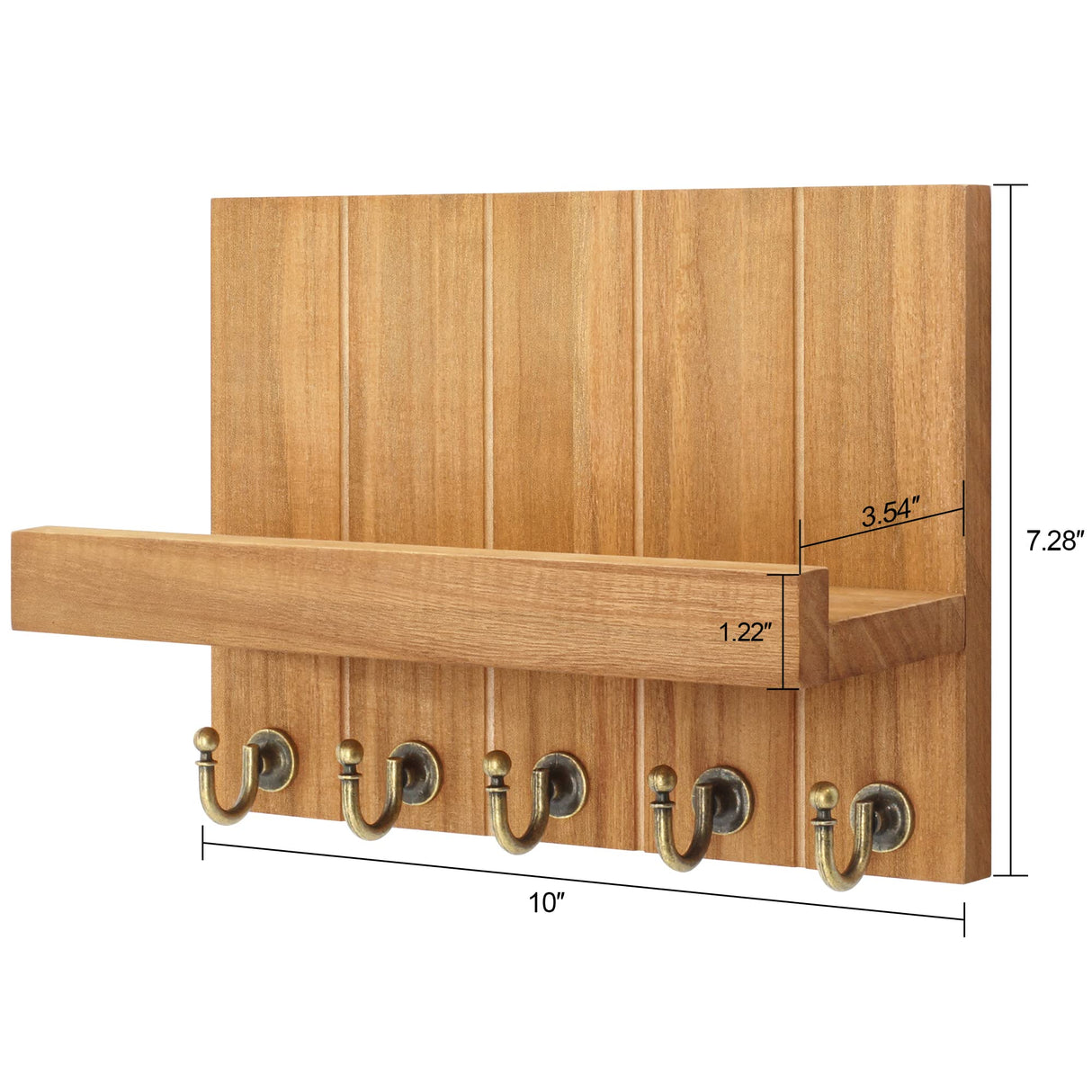 Rebee Vision Farmhouse Key Holder for Wall - Decorative Farmhouse Wall Shelf with Key Hooks and Mail Organizer Wall Mount for Apartment Essentials - Rustic Living Room Decor (Light Brown) Rebee Vision