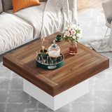 Tribesigns Coffee Table Square LED Coffee Table Engineered Wood Low Coffee Table for Living Room (Retro Brown+White) Tribesigns