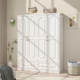 LABROSKIA White Armoire Wardrobe Closet with Drawers: 74" Large Wardrobe Closet with 4 Doors and 2 Drawers, Bedroom Armoires with Hanging Rod, Wooden Armoire Closets for Hanging Clothes (White, 59") LABROSKIA