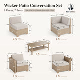 HERA'S HOUSE Patio Furniture Set, All Weather 7 Seats Outdoor Sectional Wicker Sofa with 44" Coffee Table, 5.5" Thick Waterproof Cushion 8 Piece Modular Conversation Sofa Set for Garden Deck Backyard HERA'S HOUSE