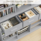 HOSTACK 75" Tall Book Shelf and Bookcase, 47" Wide Bookshelf with Drawers, Modern 9 Tier Bookcase with Storage, Large Wood Display Cabinet with Adjustable Shelves for Living Room, Home Office, Gray HOSTACK