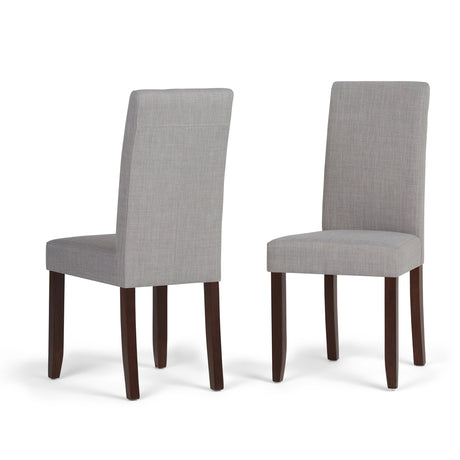 SIMPLIHOME Acadian Parson Dining Chair (Set of 2), Dove Grey Linen Look Fabric and SOLID WOOD, Square, Upholstered, For the Dining Room, Transitional Modern SIMPLIHOME