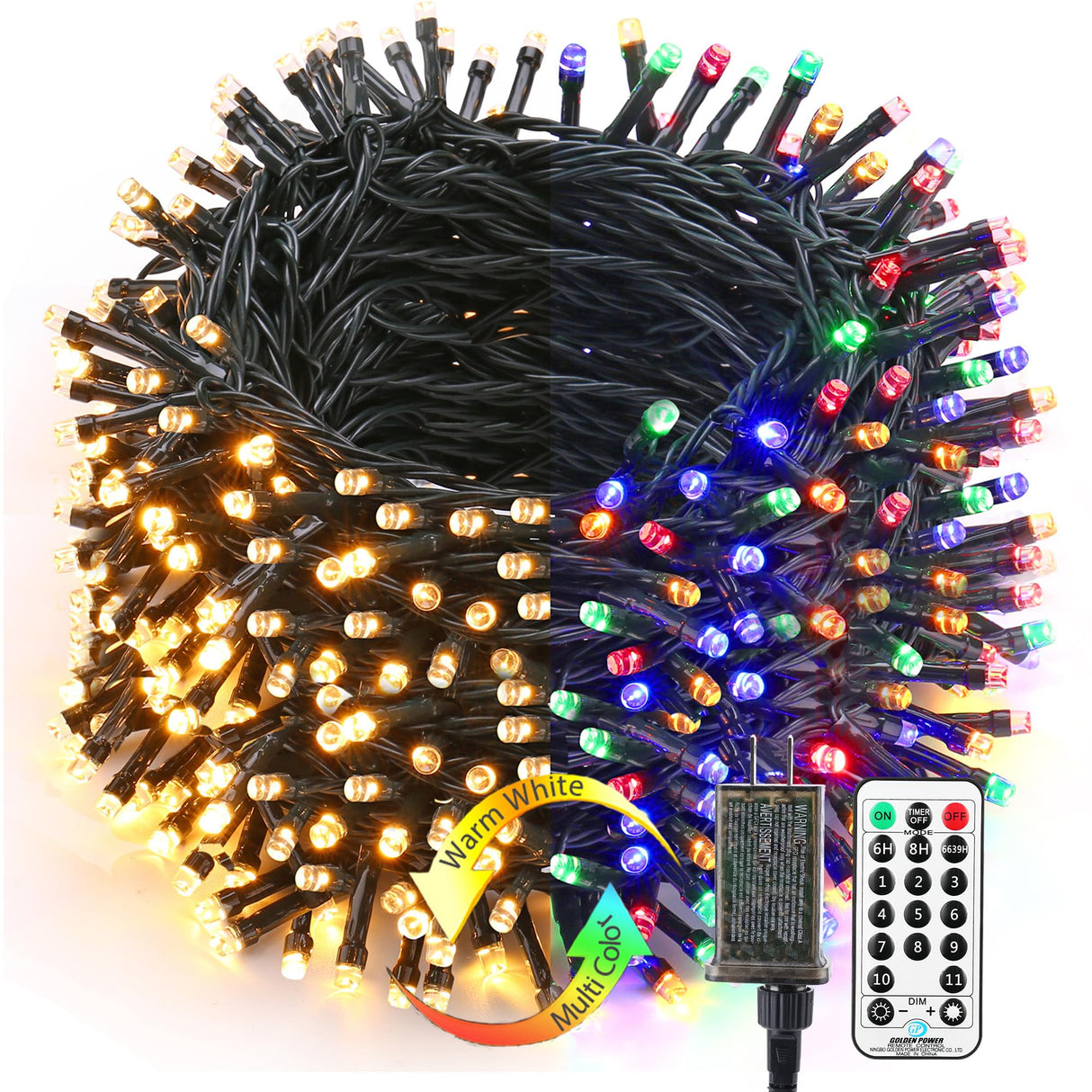 Brizled Christmas Lights, 344.16ft 1000 LED Color Changing Christmas String Lights with Remote, 11 Modes Christmas Tree Lights Warm White & Multicolor Xmas Light Green Wire for Xmas Home Wedding Party Brizled